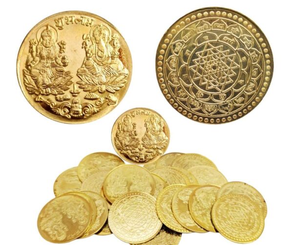 Laxmi Ganesha Coins Metal Coins Lakshmi kasu (Colour-Gold) of (21 nos)