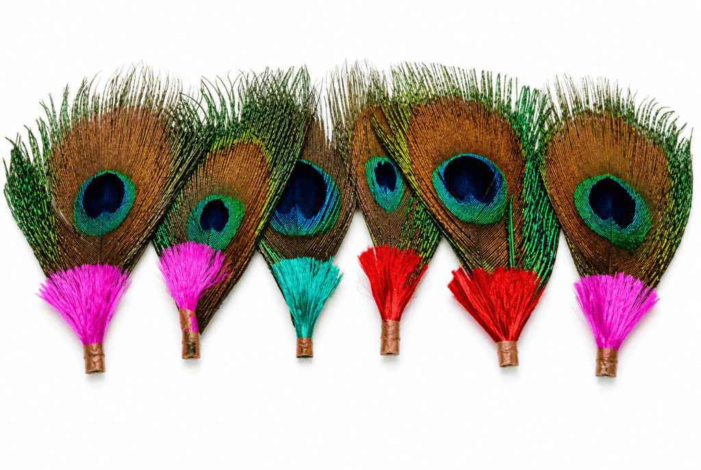 Morpankh for Laddu Gopal Mukut | Natural Peacock Feather for Kanha Ji, Krishna Ji & Bal Gopal Crown Shringar | Janmashtami Decoration Multicolor, 4-7 cm, Pack of 6
