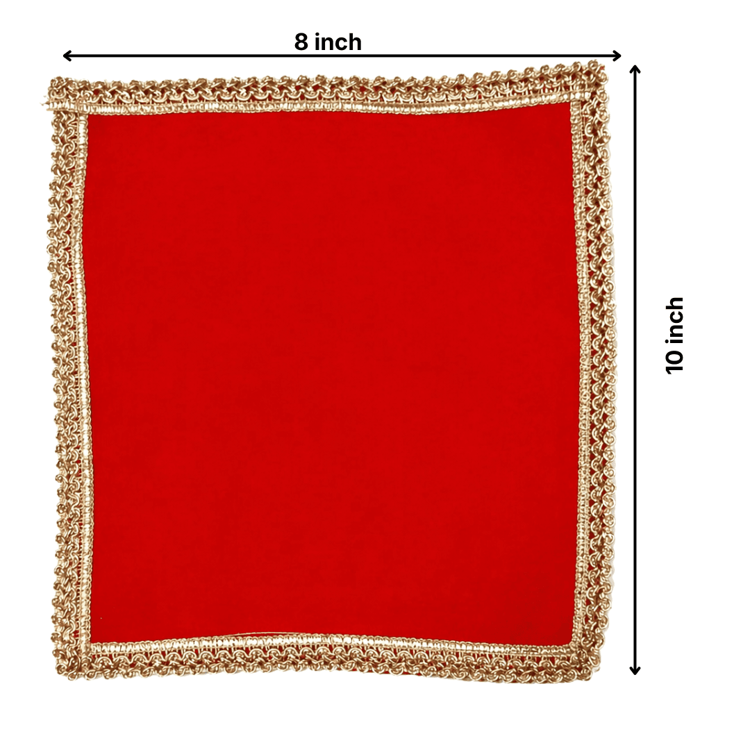 Red Velvet Chowki Aasan Cloth for Puja (Pack of 1)(8x10 inch) - Image 2