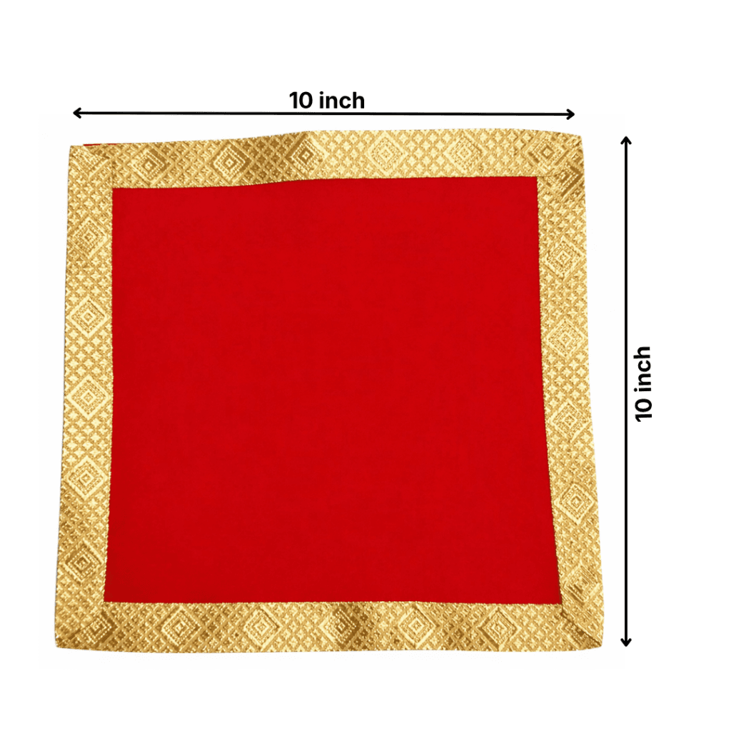 Red Velvet Chowki Aasan Cloth for Puja (Pack of 1)(10x10 inch)