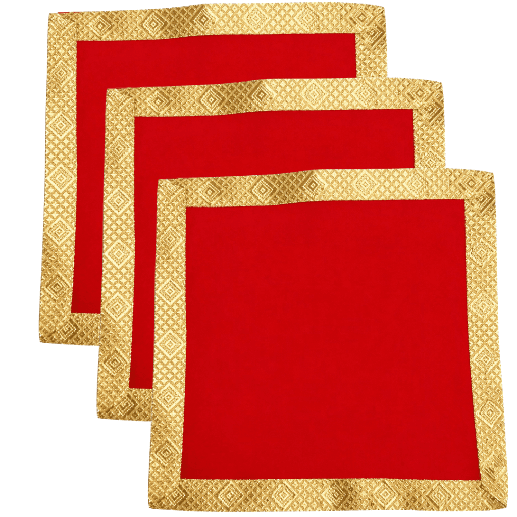 Red Velvet Pooja Chowki Aasan Cloth for Puja(Pack of 3) (10x10 inch)