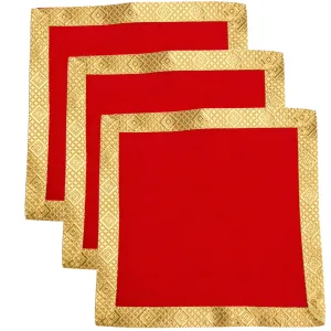 Red Velvet Pooja Chowki Aasan Cloth for Puja(Pack of 3) (10x10 inch)