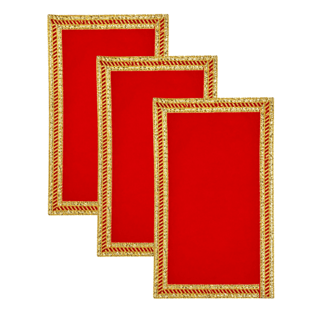 Velvet Pooja rumal Aasan Designer Bhagwan Asan for Mandir(Pack of 3) (13x26 inch)