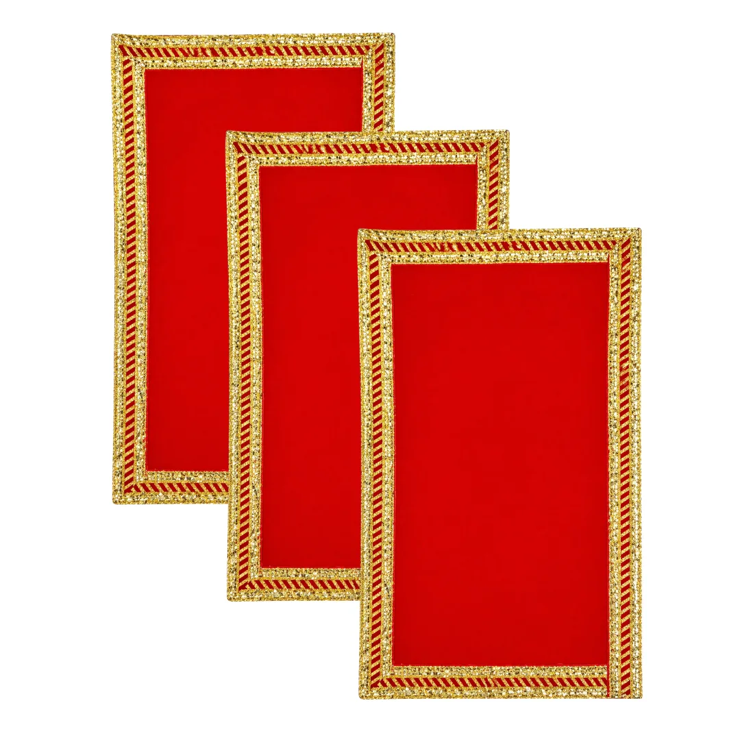Velvet Pooja rumal Aasan Designer Bhagwan Asan for Mandir(Pack of 3) (13x26 inch)