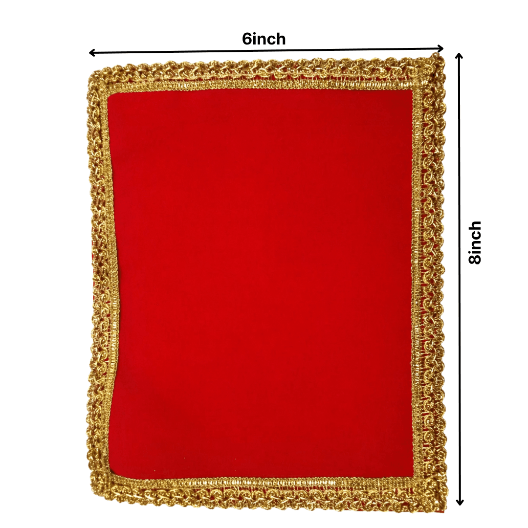 Red Velvet Chowki Aasan Cloth for Puja(Pack of 1) (6x8 inch) - Image 2